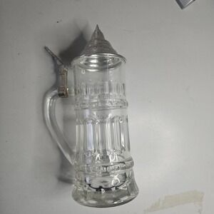 Vintage Rastal Glass Beer Stein Pewter Lid West Germany 1976